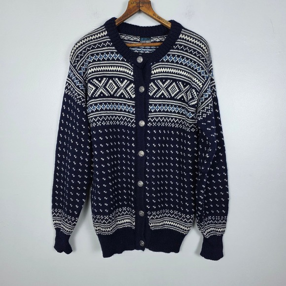Dale of Norway Wool Cardigan Birdseye Fair Isle Nordic Sweater Women's Size 42 - Picture 1 of 6